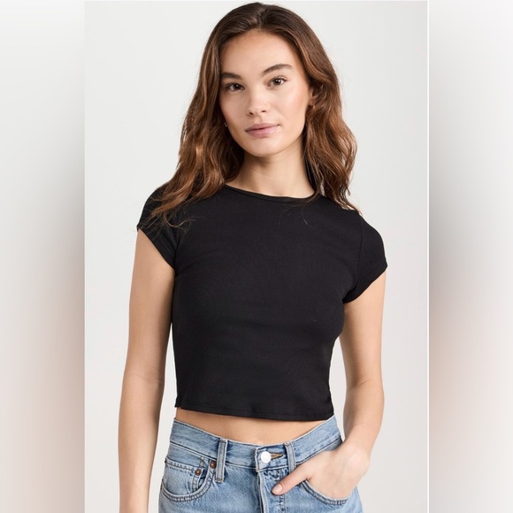 Reformation Tops - SOLD ****Reformation simple plain black short sleeve ribbed cropped top M